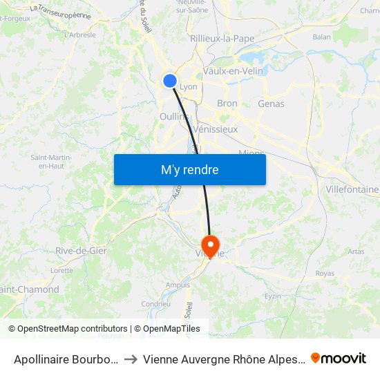 Apollinaire Bourbonnais to Vienne Auvergne Rhône Alpes France map