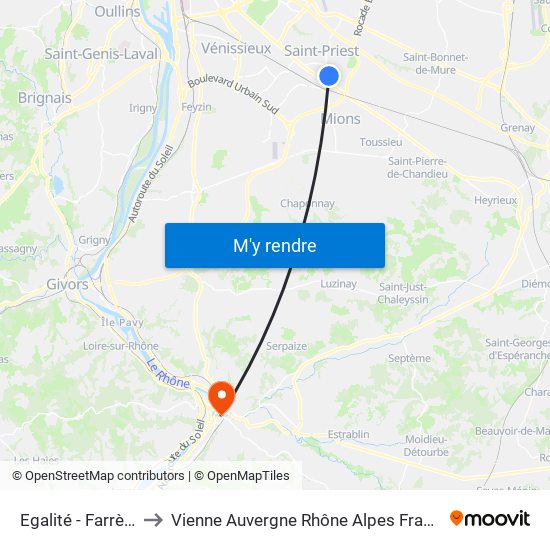 Egalité - Farrère to Vienne Auvergne Rhône Alpes France map