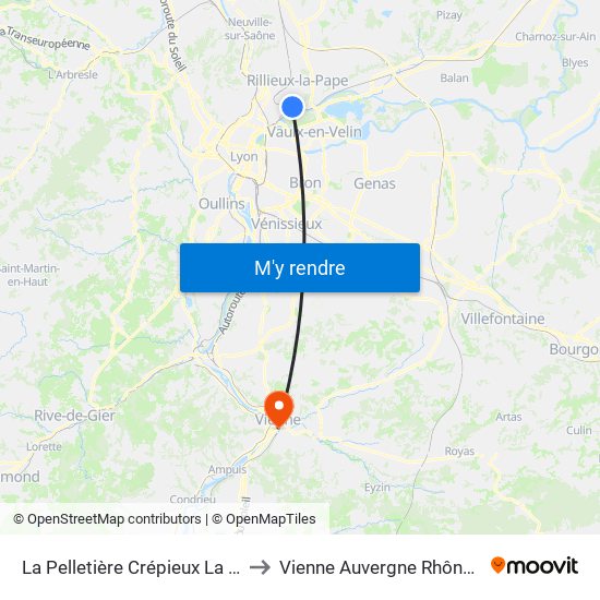 La Pelletière Crépieux La Pape (Arrêttcl) to Vienne Auvergne Rhône Alpes France map