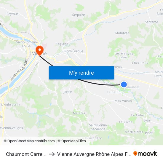 Chaumont Carrefour to Vienne Auvergne Rhône Alpes France map