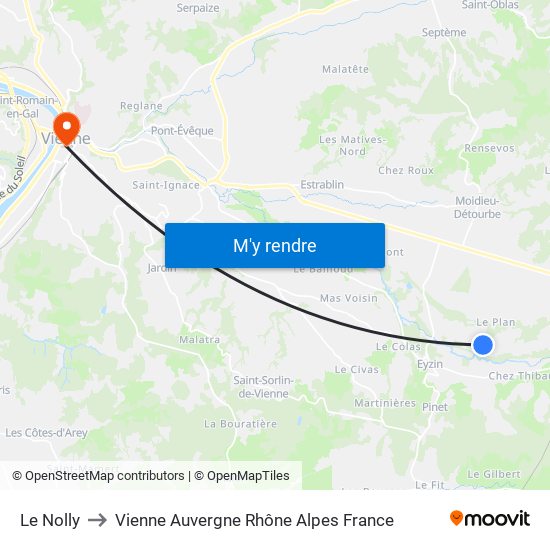 Le Nolly to Vienne Auvergne Rhône Alpes France map