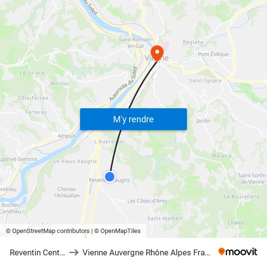 Reventin Centre to Vienne Auvergne Rhône Alpes France map