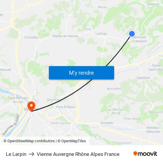 Le Larpin to Vienne Auvergne Rhône Alpes France map