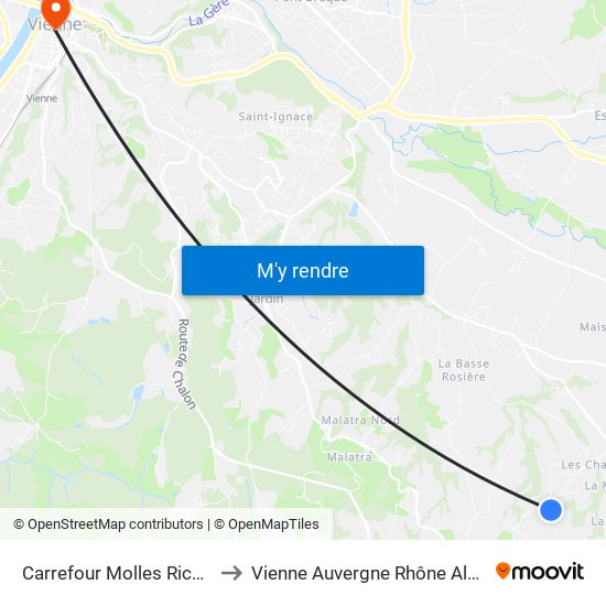 Carrefour Molles Richardières to Vienne Auvergne Rhône Alpes France map