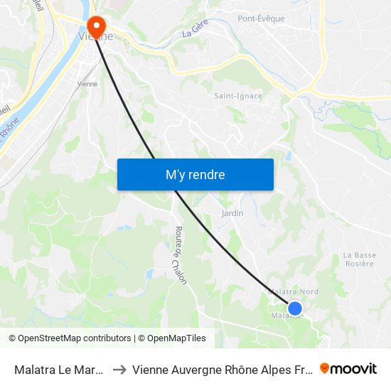Malatra Le Marciat to Vienne Auvergne Rhône Alpes France map