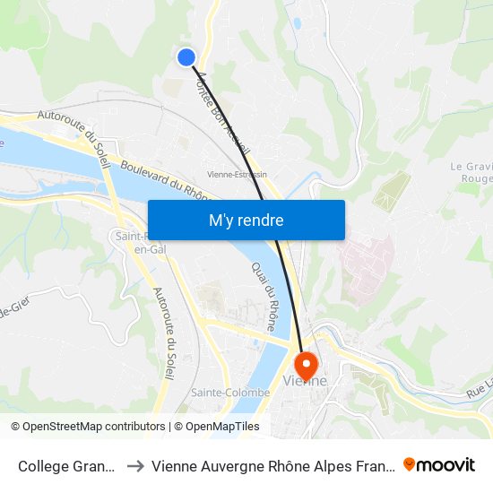 College Grange to Vienne Auvergne Rhône Alpes France map