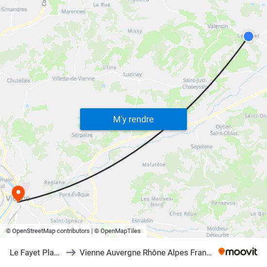 Le Fayet Place to Vienne Auvergne Rhône Alpes France map