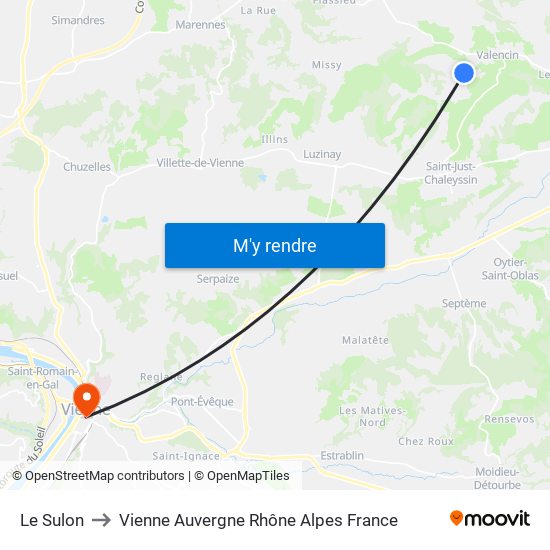 Le Sulon to Vienne Auvergne Rhône Alpes France map