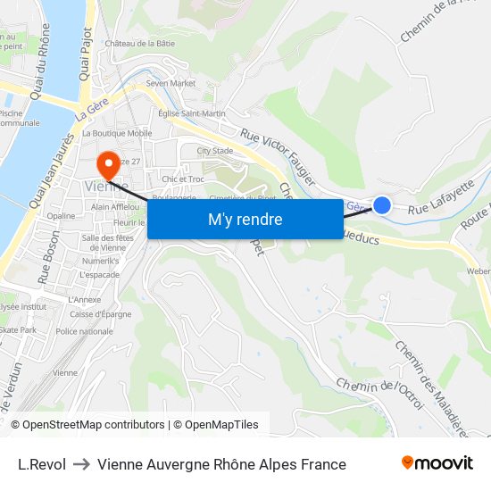 L.Revol to Vienne Auvergne Rhône Alpes France map