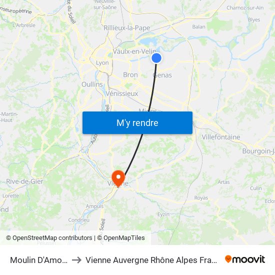 Moulin D'Amont to Vienne Auvergne Rhône Alpes France map