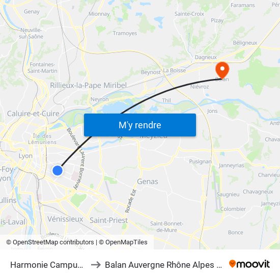 Harmonie Campus Pro to Balan Auvergne Rhône Alpes France map