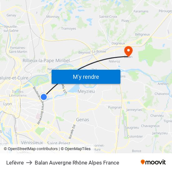Lefèvre to Balan Auvergne Rhône Alpes France map
