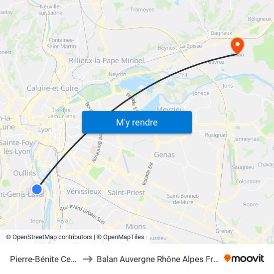 Pierre-Bénite Centre to Balan Auvergne Rhône Alpes France map
