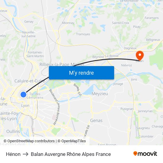 Hénon to Balan Auvergne Rhône Alpes France map