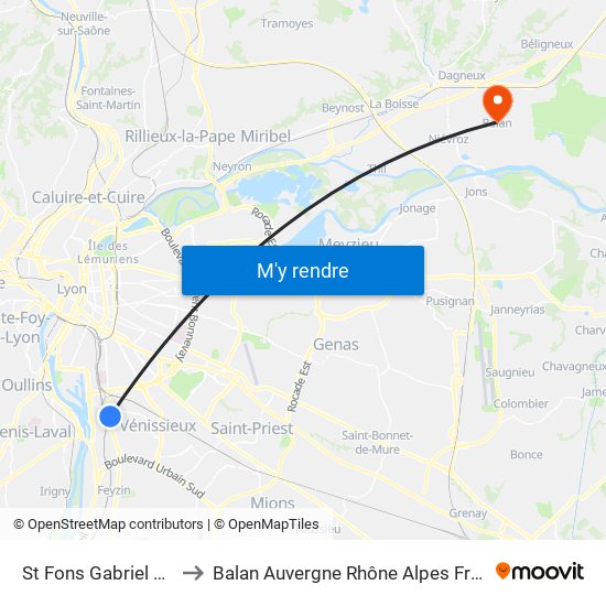 St Fons Gabriel Péri to Balan Auvergne Rhône Alpes France map