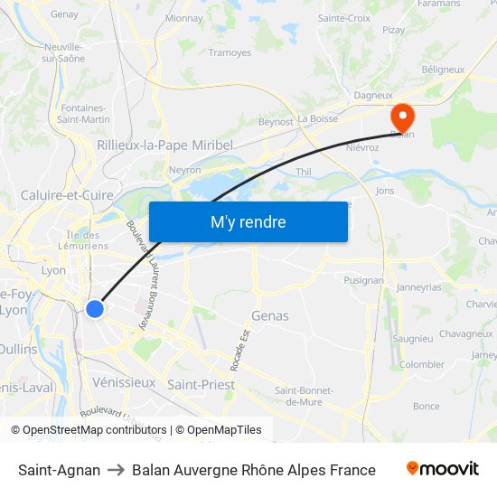 Saint-Agnan to Balan Auvergne Rhône Alpes France map