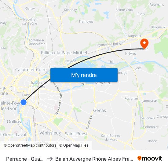 Perrache - Quai A to Balan Auvergne Rhône Alpes France map
