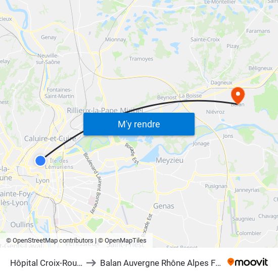 Hôpital Croix-Rousse to Balan Auvergne Rhône Alpes France map