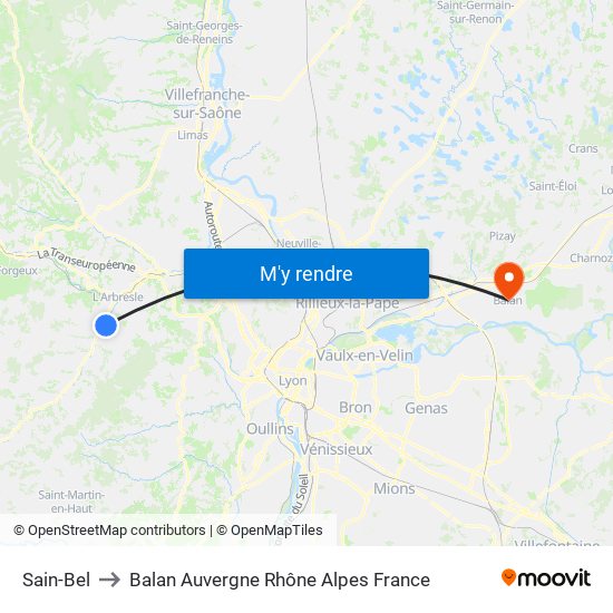 Sain-Bel to Balan Auvergne Rhône Alpes France map
