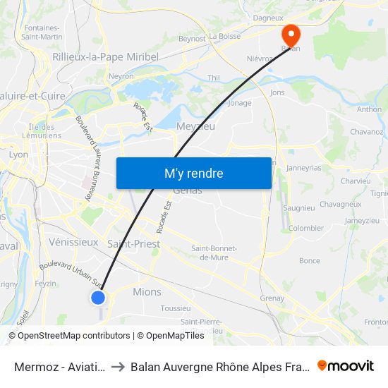 Mermoz - Aviation to Balan Auvergne Rhône Alpes France map