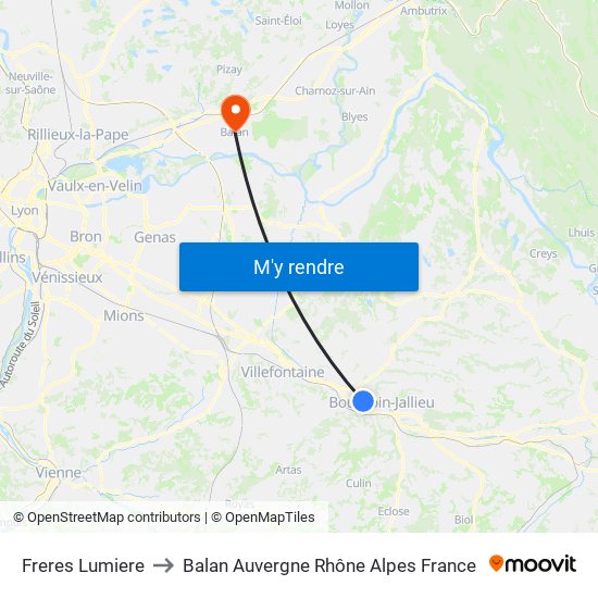 Freres Lumiere to Balan Auvergne Rhône Alpes France map