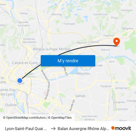 Lyon-Saint-Paul Quai De Bondy to Balan Auvergne Rhône Alpes France map