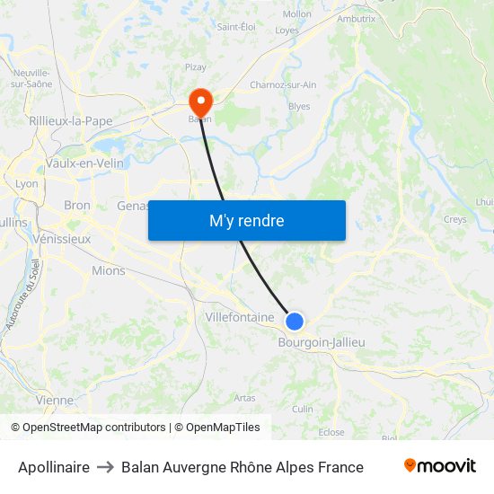 Apollinaire to Balan Auvergne Rhône Alpes France map