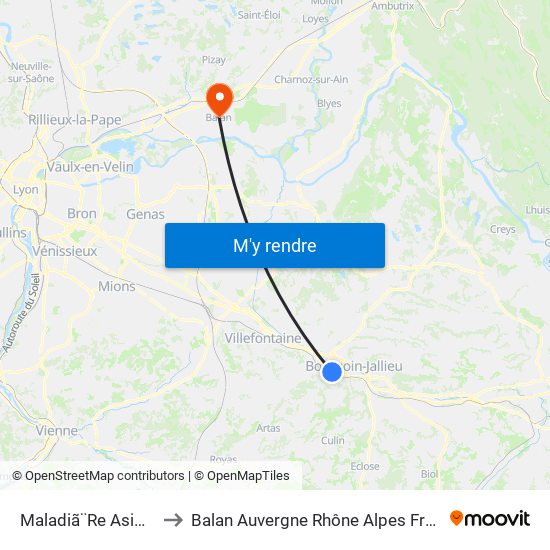 Maladiã¨Re Asimov to Balan Auvergne Rhône Alpes France map