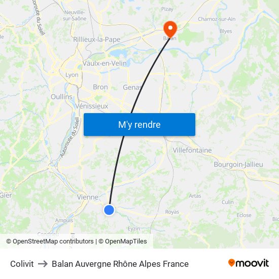 Colivit to Balan Auvergne Rhône Alpes France map