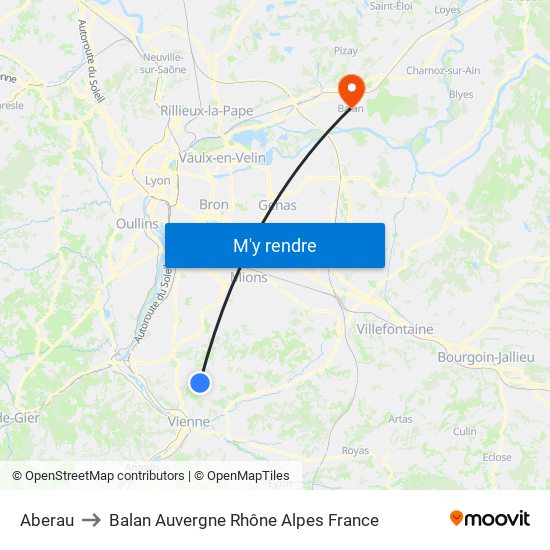 Aberau to Balan Auvergne Rhône Alpes France map