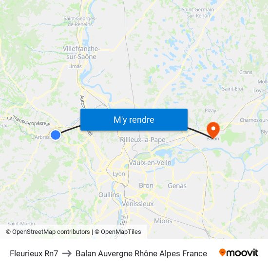 Fleurieux Rn7 to Balan Auvergne Rhône Alpes France map