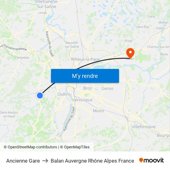 Ancienne Gare to Balan Auvergne Rhône Alpes France map