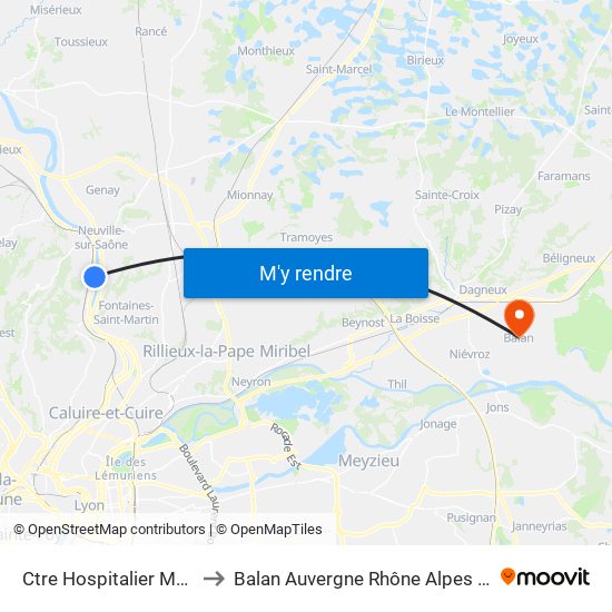 Ctre Hospitalier Mt D'Or to Balan Auvergne Rhône Alpes France map
