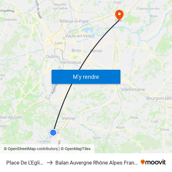 Place De L'Eglise to Balan Auvergne Rhône Alpes France map