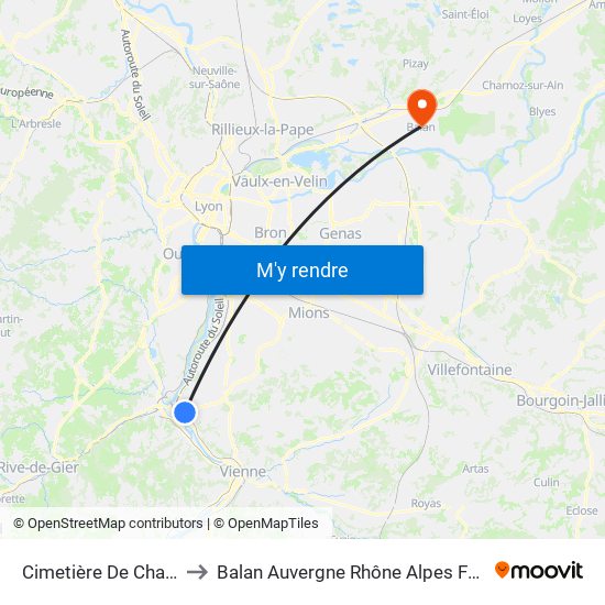 Cimetière De Chasse to Balan Auvergne Rhône Alpes France map