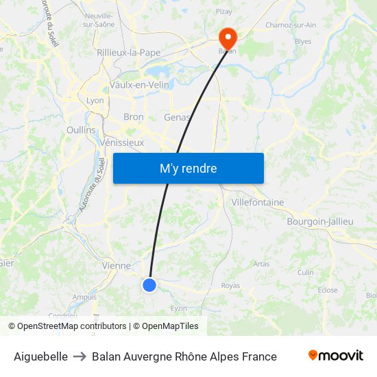 Aiguebelle to Balan Auvergne Rhône Alpes France map