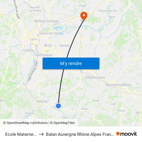 Ecole Maternelle to Balan Auvergne Rhône Alpes France map