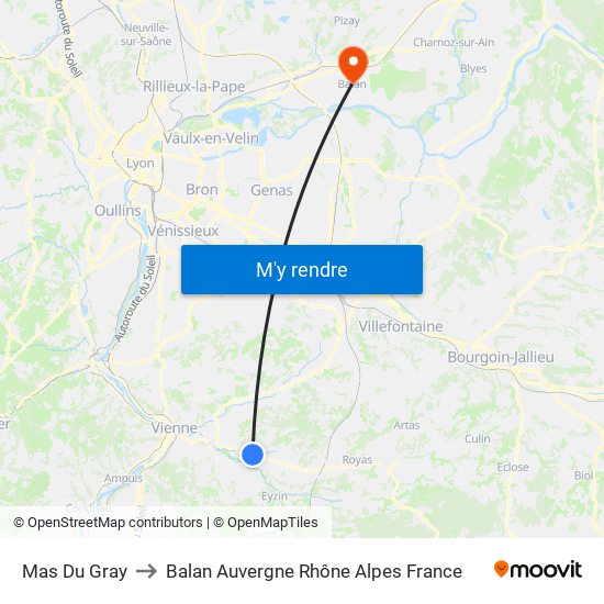 Mas Du Gray to Balan Auvergne Rhône Alpes France map