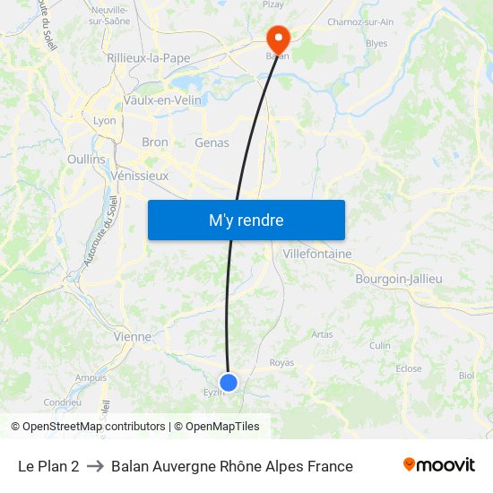 Le Plan 2 to Balan Auvergne Rhône Alpes France map