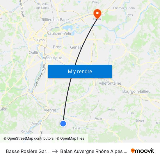 Basse Rosière Garenne to Balan Auvergne Rhône Alpes France map