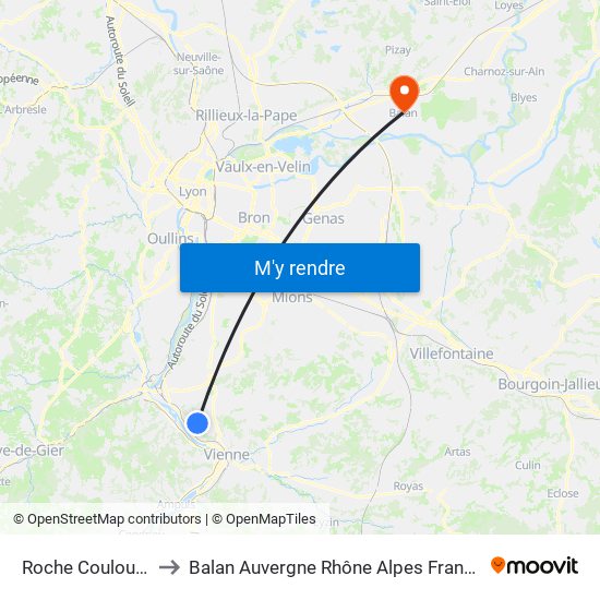 Roche Couloure to Balan Auvergne Rhône Alpes France map