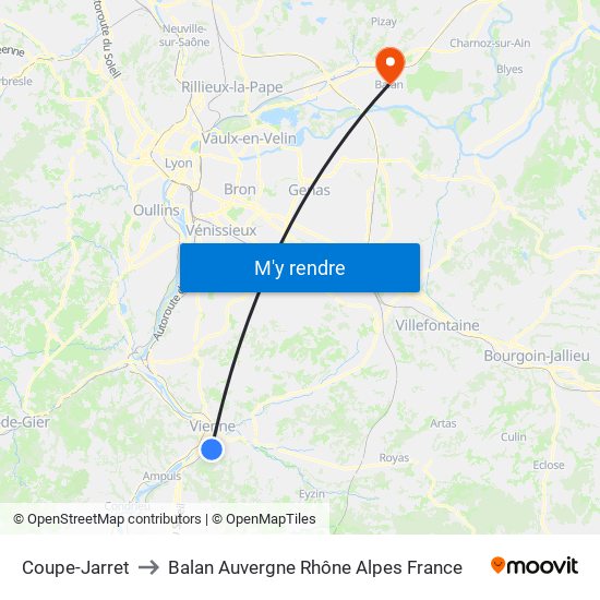 Coupe-Jarret to Balan Auvergne Rhône Alpes France map