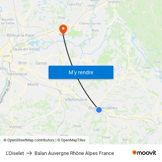 L'Oiselet to Balan Auvergne Rhône Alpes France map
