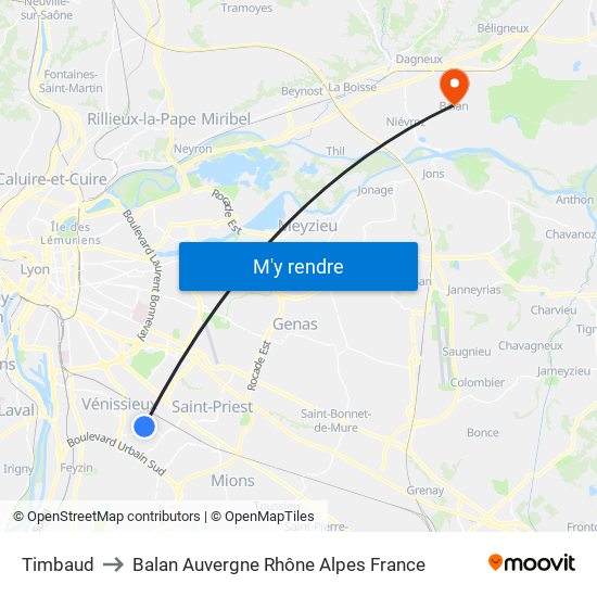 Timbaud to Balan Auvergne Rhône Alpes France map
