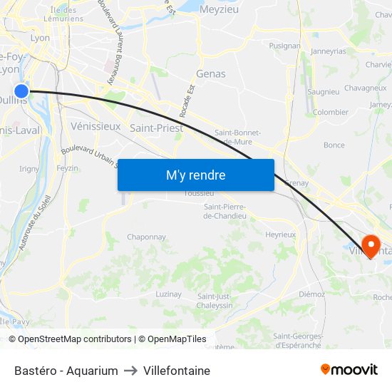 Bastéro - Aquarium to Villefontaine map