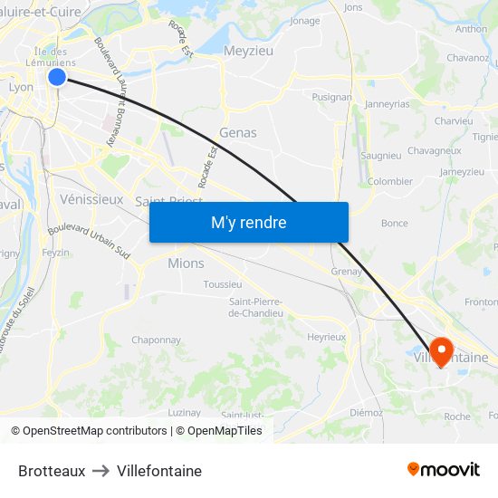 Brotteaux to Villefontaine map