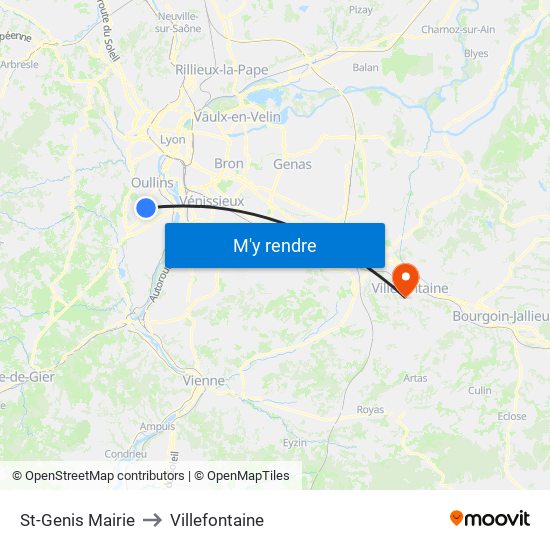 St-Genis Mairie to Villefontaine map