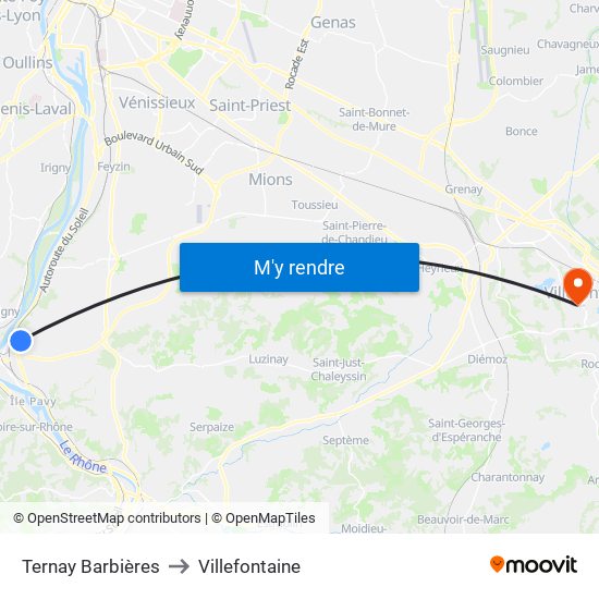 Ternay Barbières to Villefontaine map