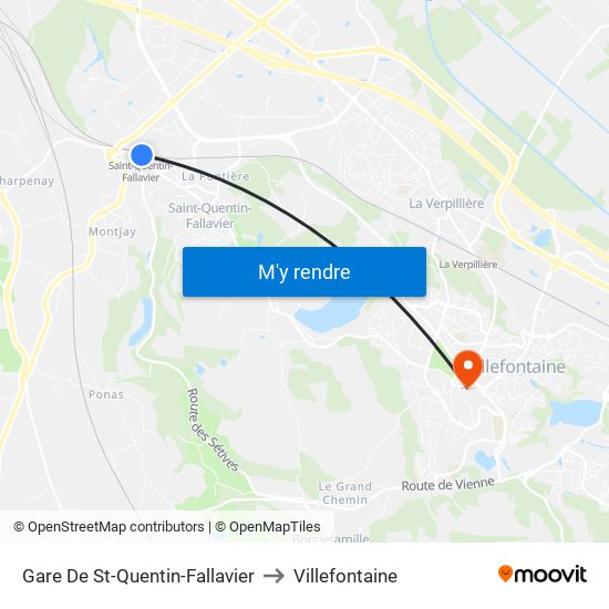 Gare De St-Quentin-Fallavier to Villefontaine map