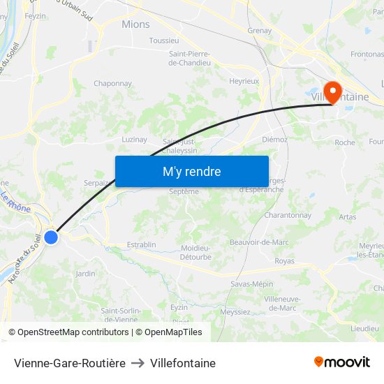 Vienne-Gare-Routière to Villefontaine map
